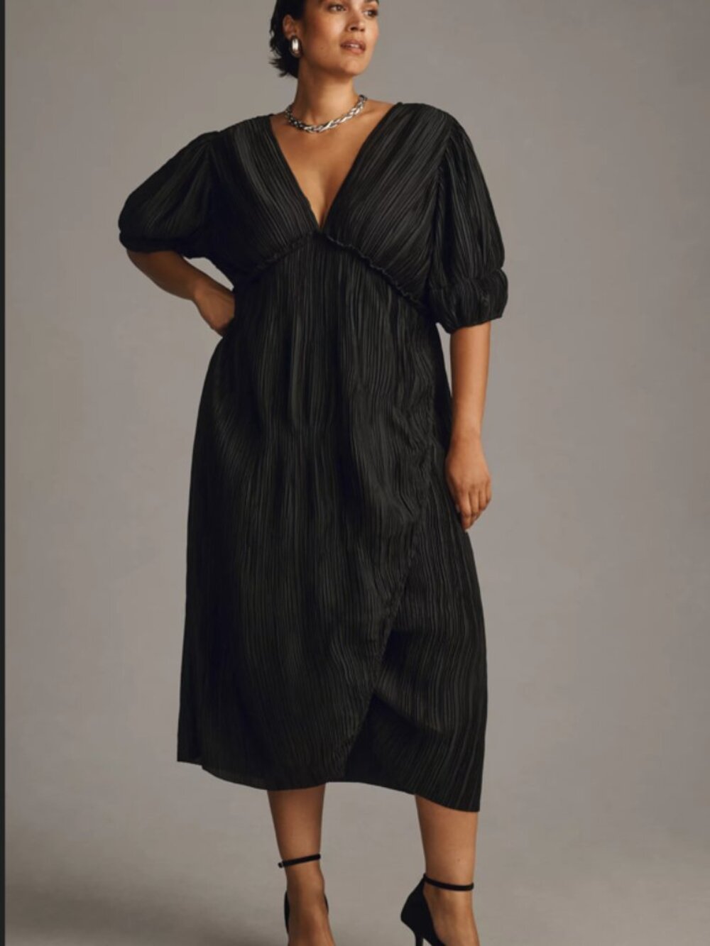 By Anthropologie V-Neck Pleated Slim Midi Dress | 3X